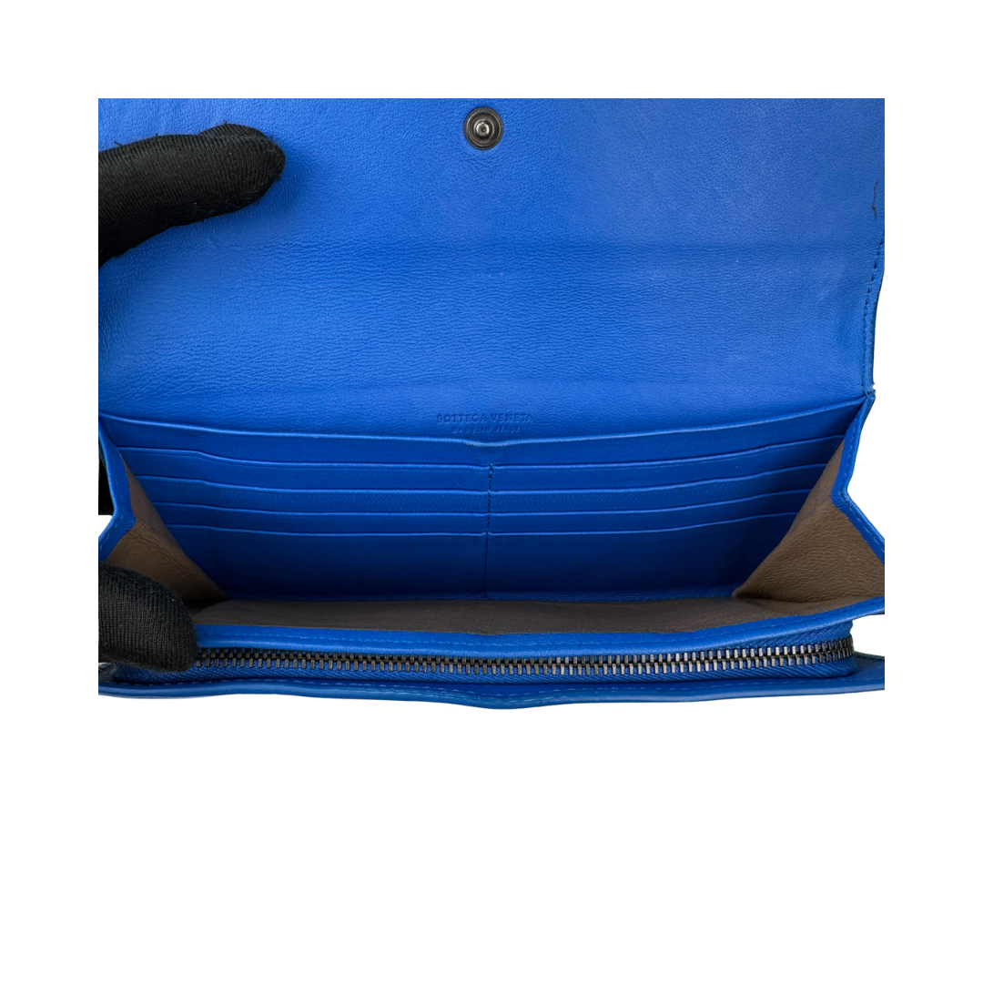 Bottega Veneta Blue Intrecciato Continental Flap Wallet