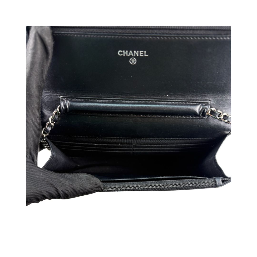 Chanel Black Patent Classic Wallet on Chain