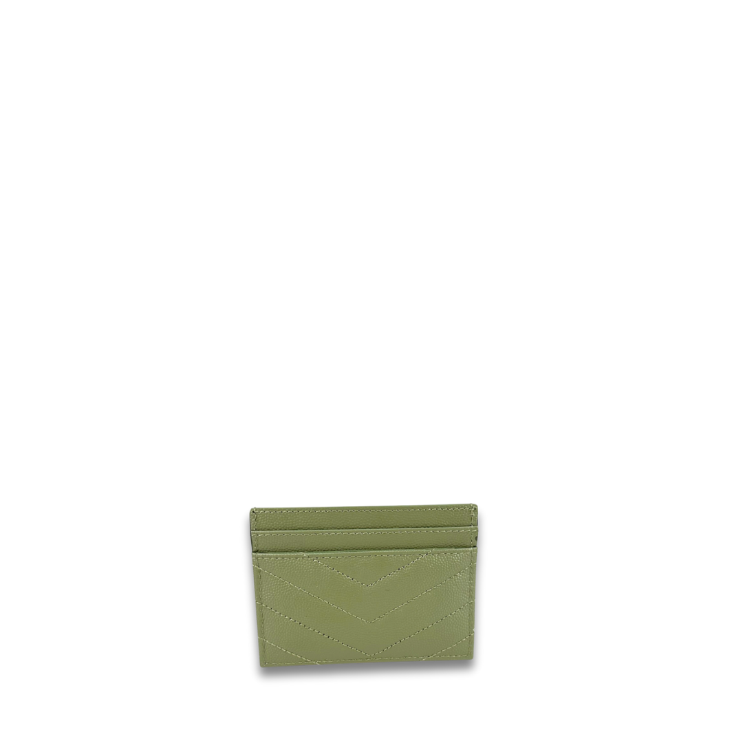YSL Strong Moss Cassandre Grain de Poudre Leather Card Case