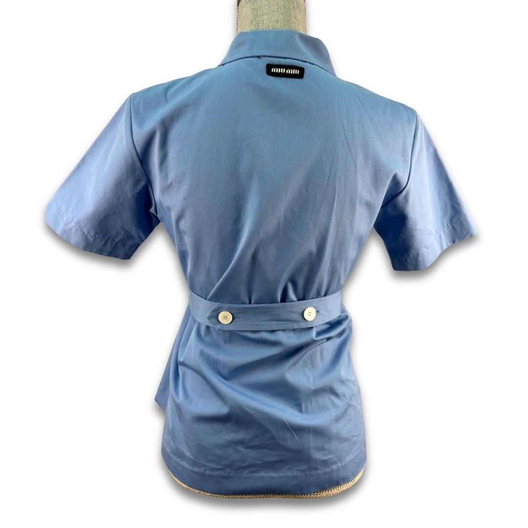 Miu Miu Blue Poplin Belted Top- Size 38