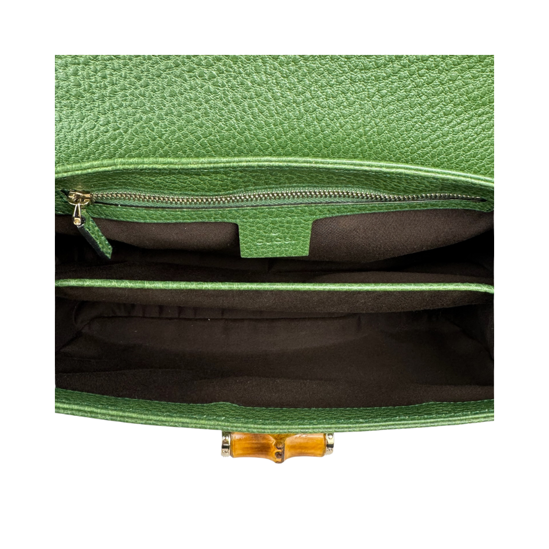 Gucci Green Nailhead Bamboo Top Handle Bag
