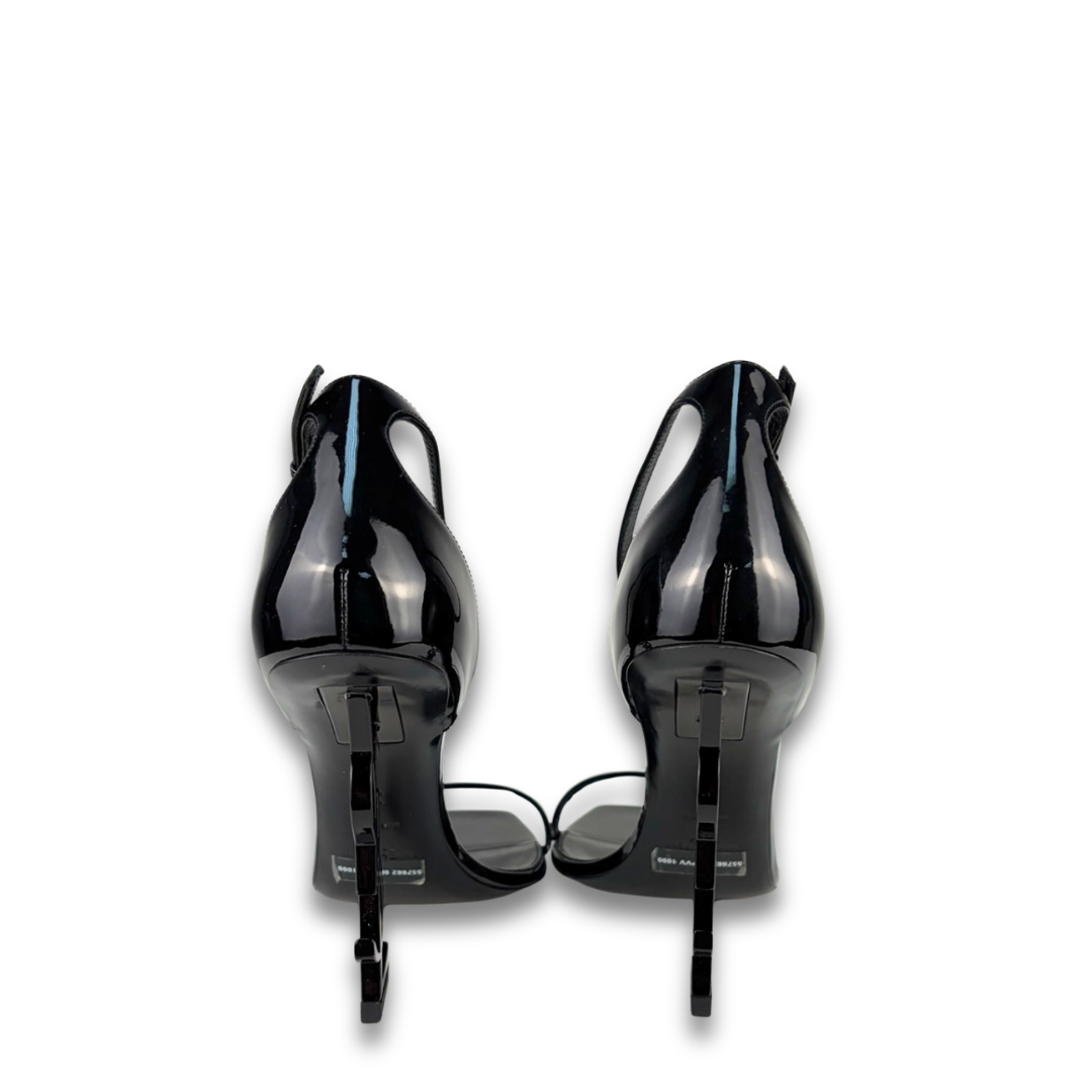 YSL Opyum 85 Black Patent Leather Sandals - Size 38