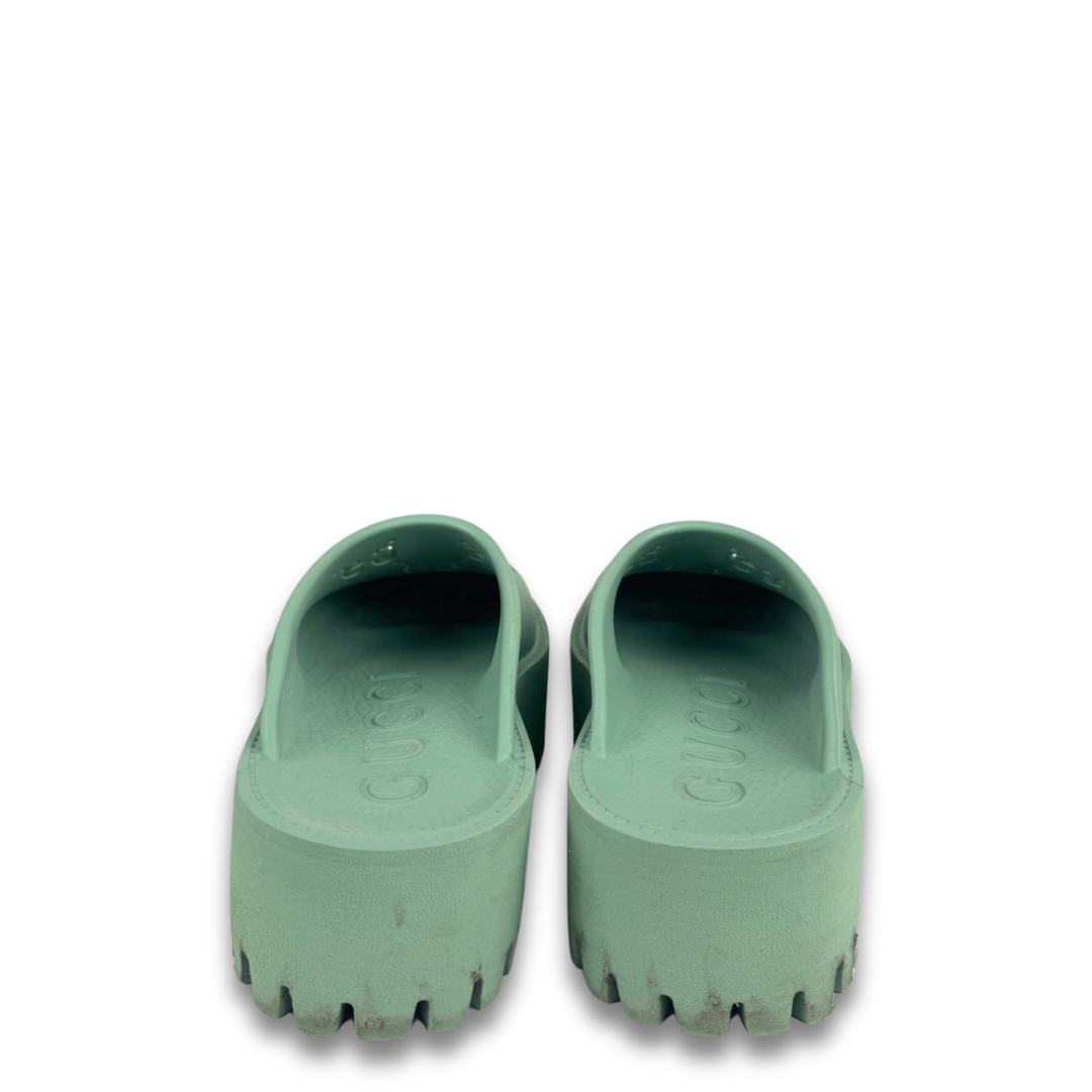 Gucci Mint Green Rubber GG Clogs- Size 37