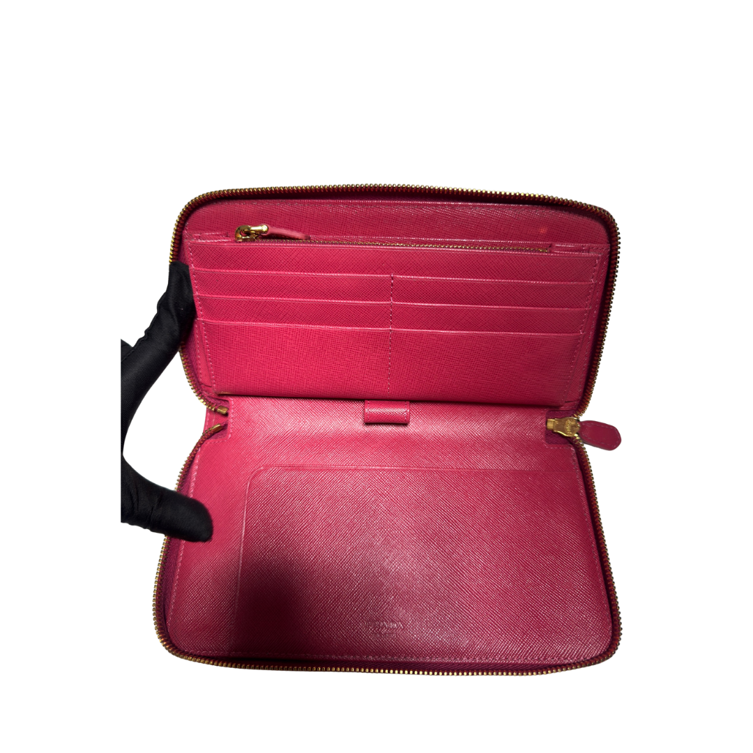 Prada Hot Pink Saffiano Organizer Wallet