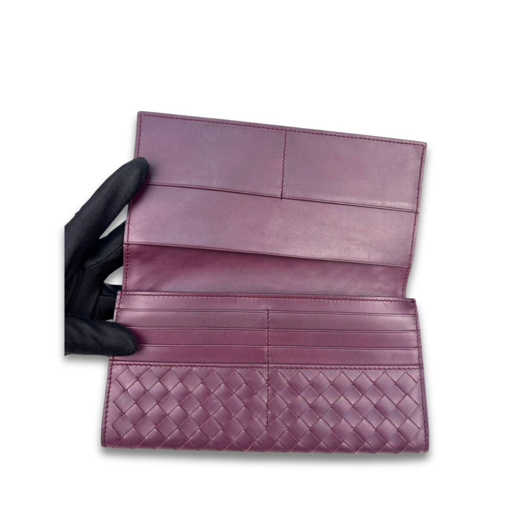 Bottega Veneta Plum Intrecciato Bifold Wallet