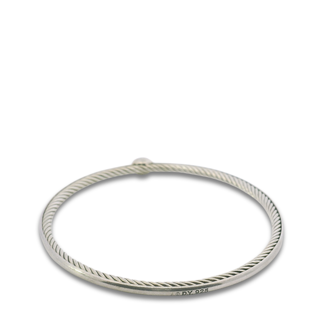 David Yurman Sterling Silver Sculpted Oval Pavé Diamond Bangle