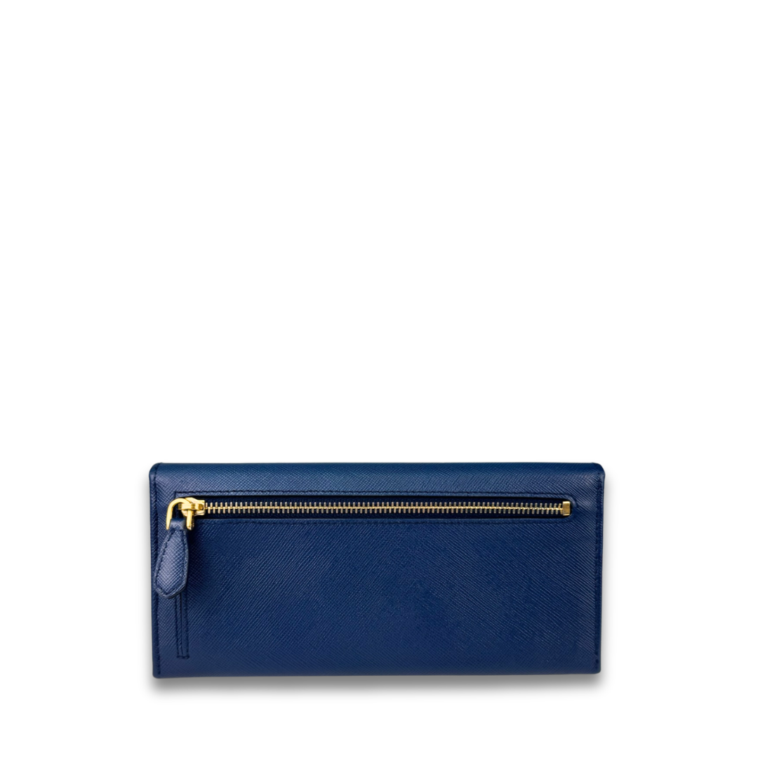 Prada Blue Saffiano Continental Snap Wallet