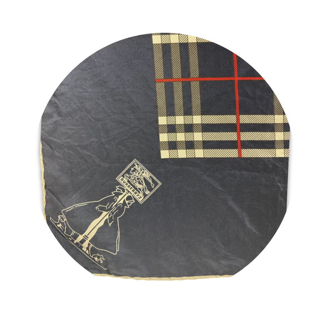 Burberry Navy Plaid Silk Scarf