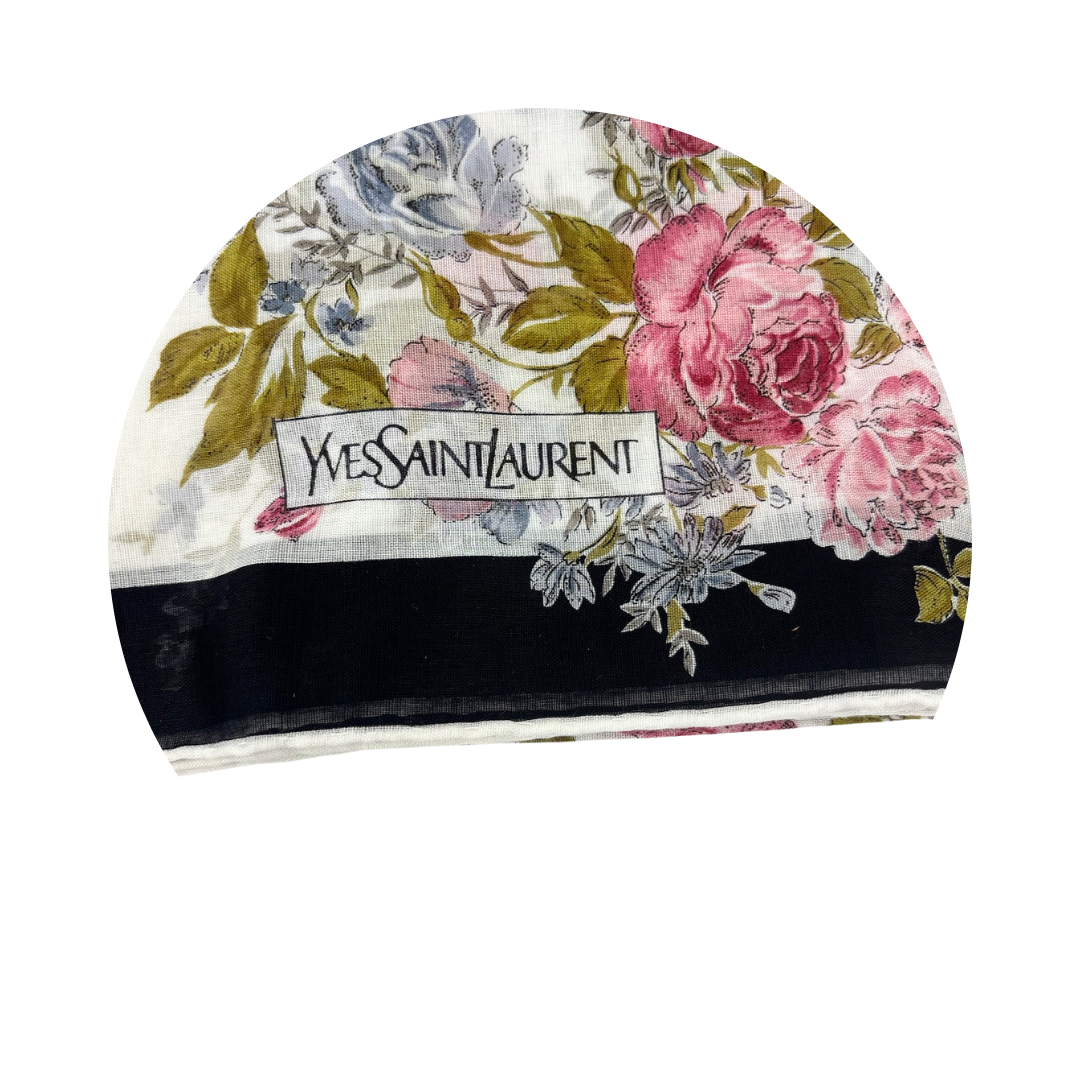 YSL Black Trim Floral Cotton Handkerchief
