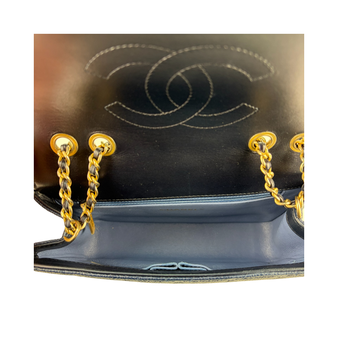 Chanel Navy Caviar Small Filigree Flap Bag