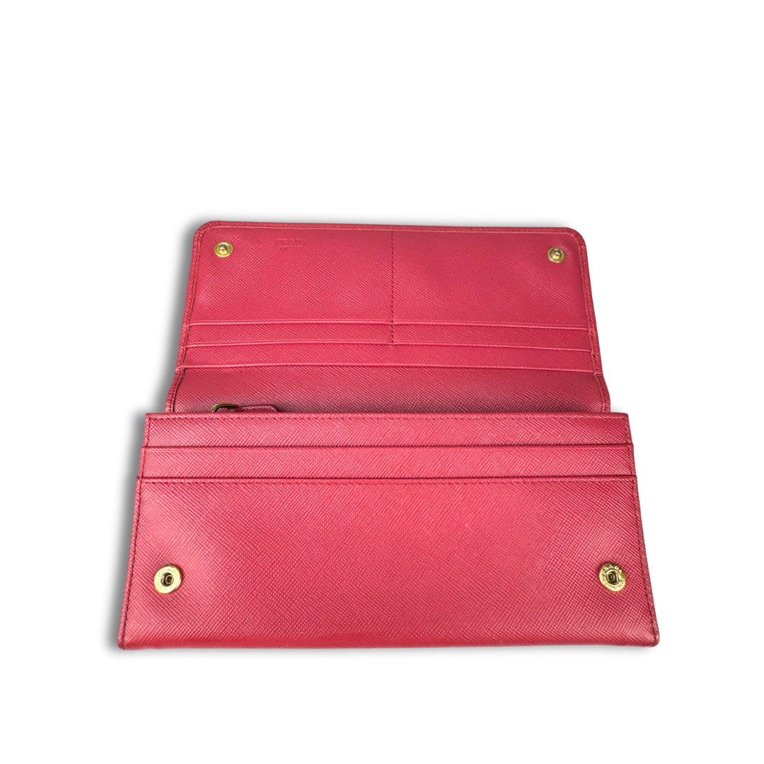 Prada Pink Saffiano Continental Snap Wallet