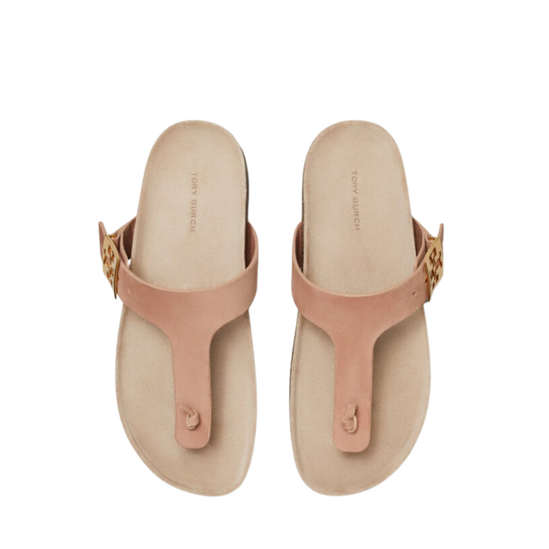 ★25SS Tory Burch MELLOW THONG ラウンドトゥ ロゴ サンダル Tory Burch Mellow Thong Leather Sandals | Black | FARFETCH