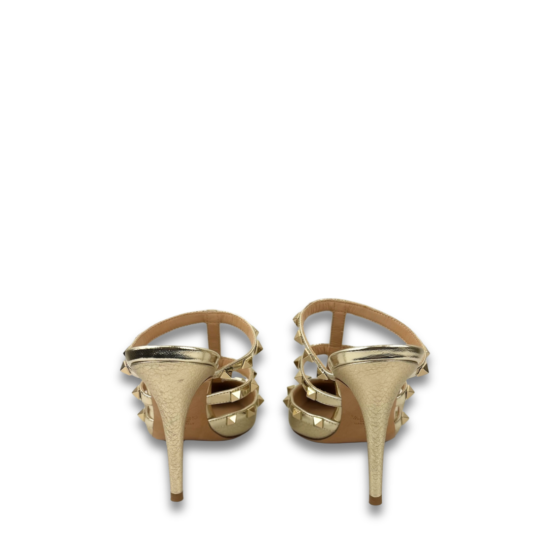 Valentino Metallic Rockstud Heeled Mules - Size 37