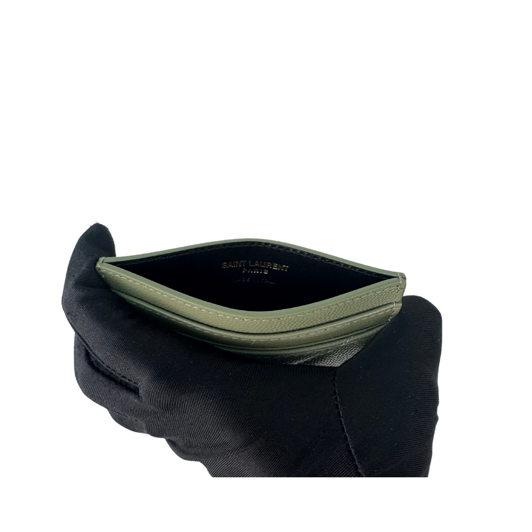 YSL Strong Moss Cassandre Grain de Poudre Leather Card Case