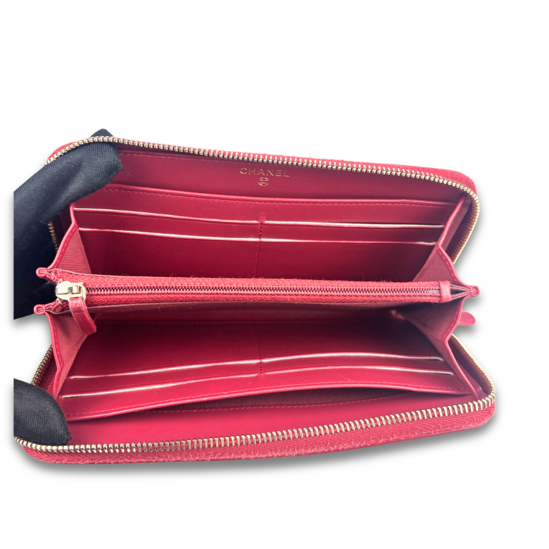 Chanel Red Caviar Filigree Zipper Wallet