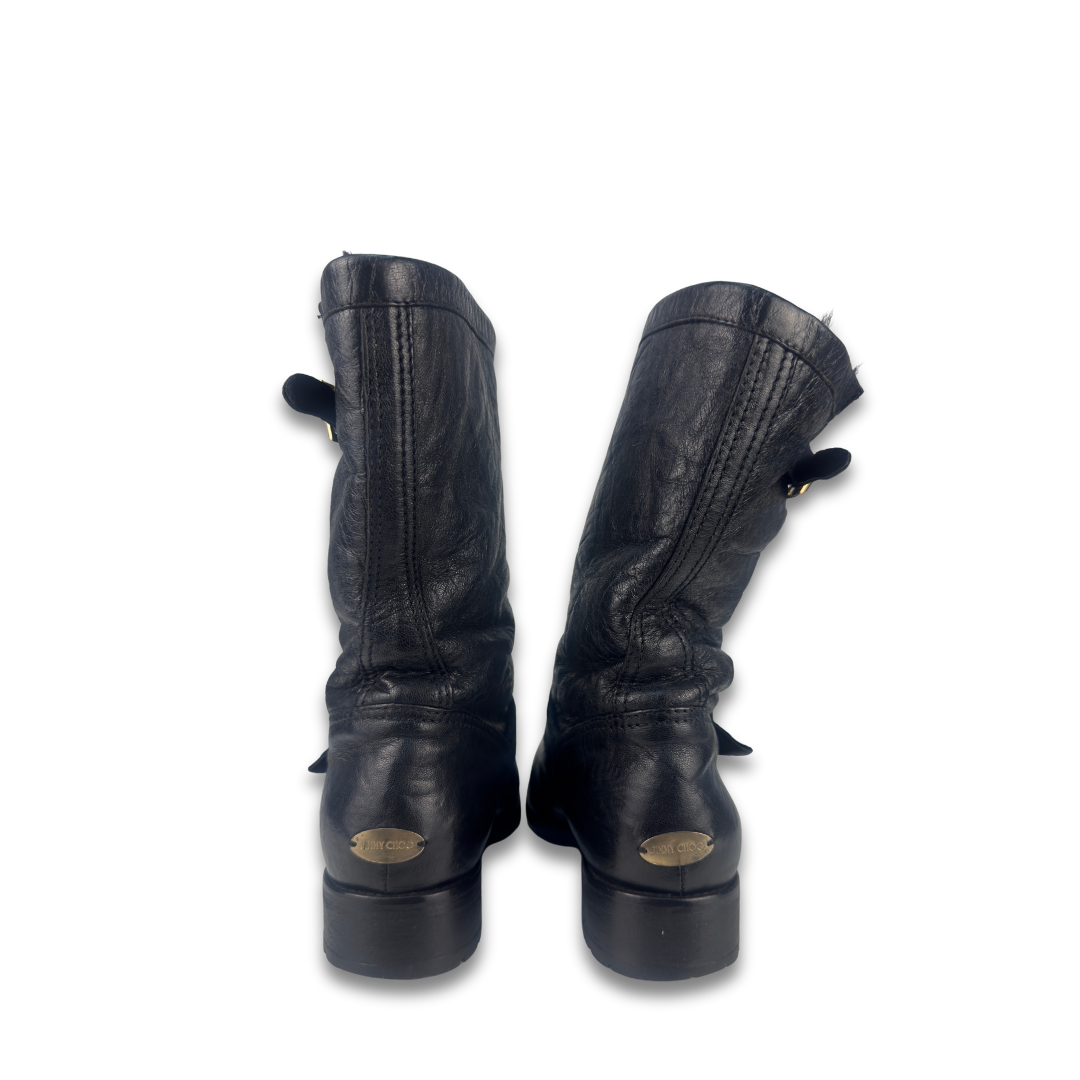 Jimmy Choo Crinkle Moto Boots - Size 38.5