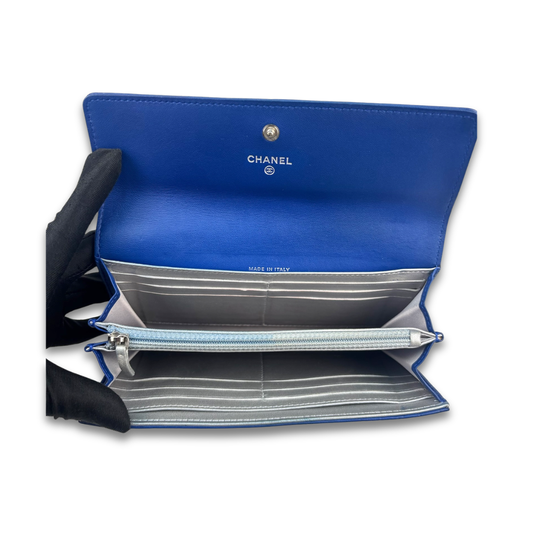 Chanel Blue Camellia Snap Wallet