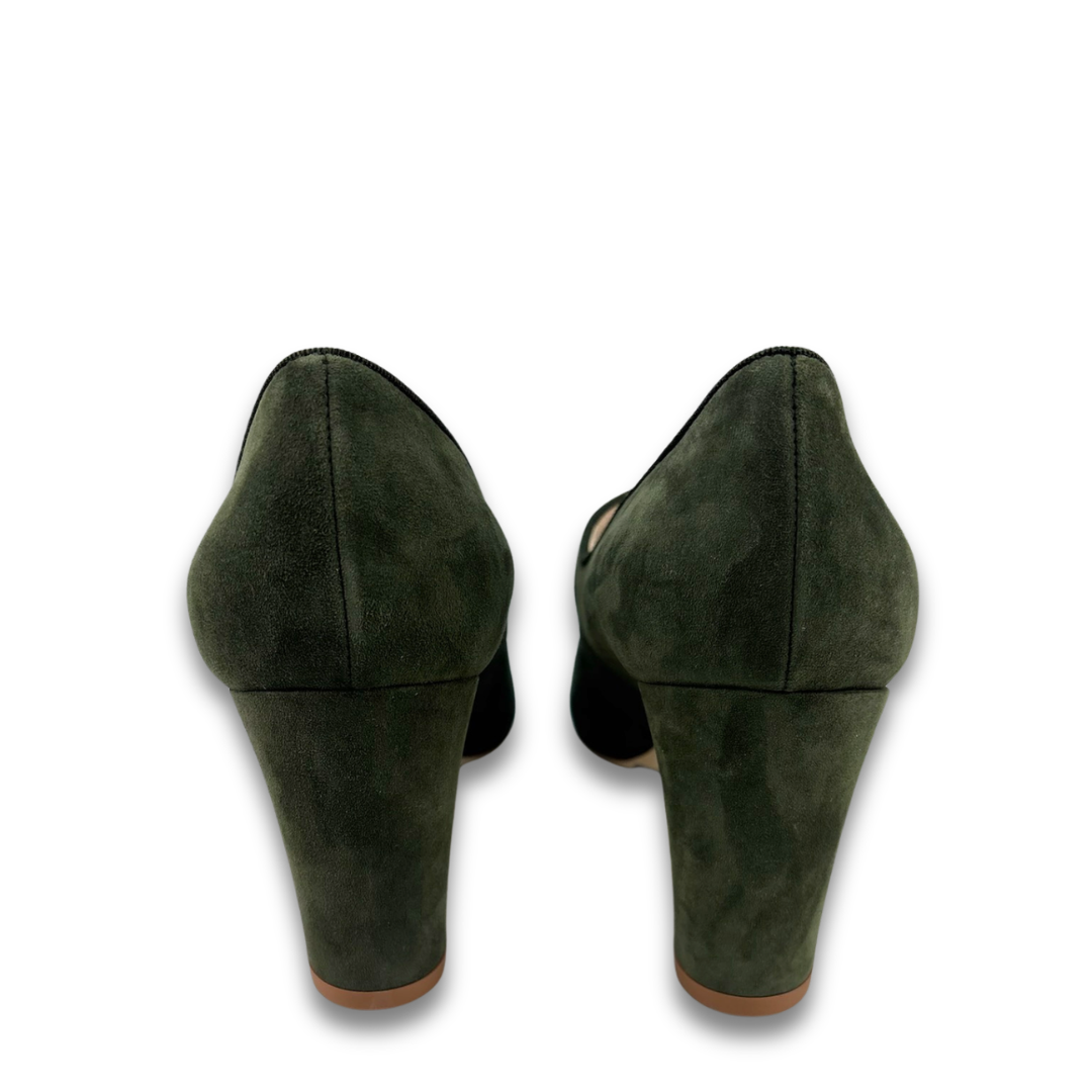 Manolo Blahnik Green Campariba Kid Suede Pumps-Size 40