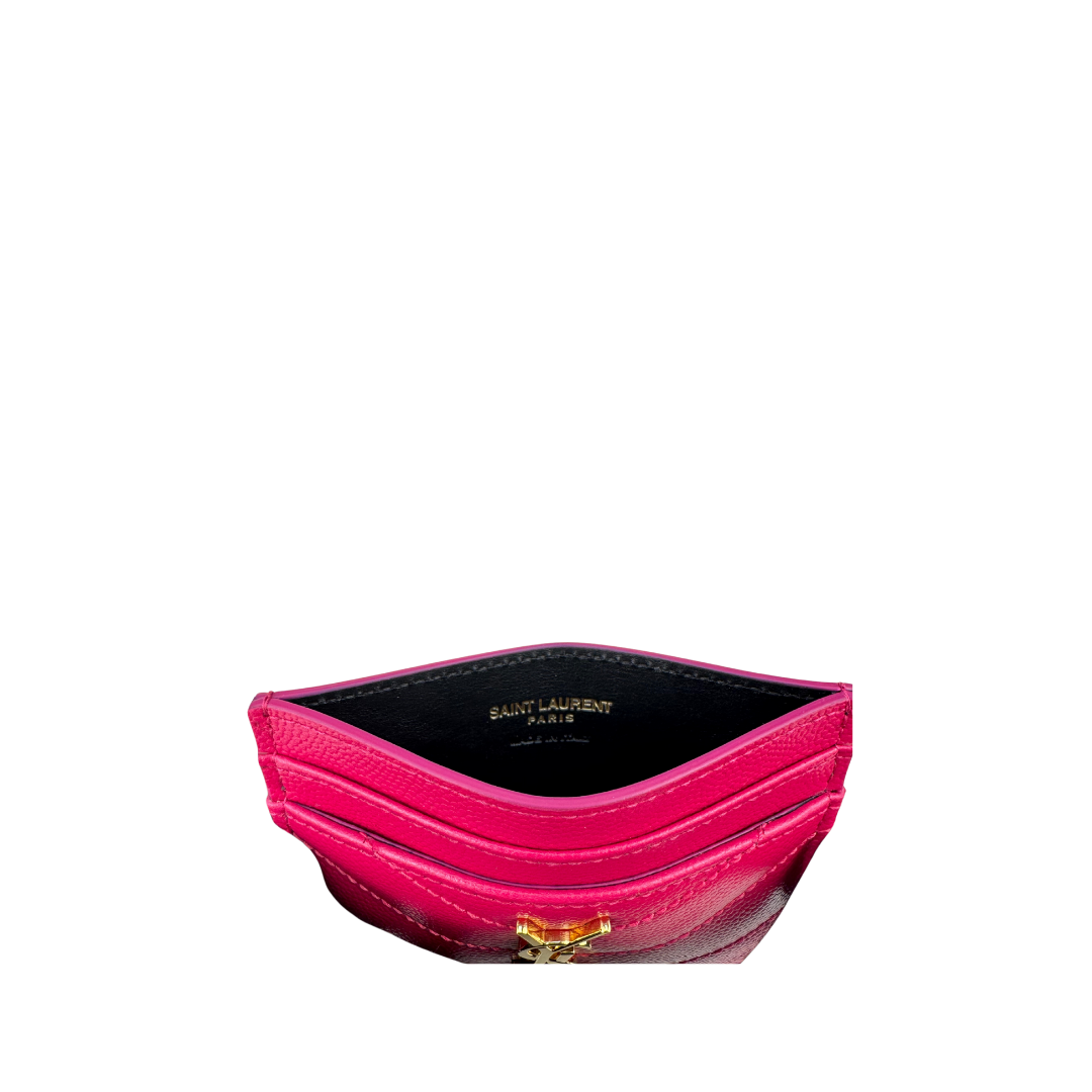 YSL Fuchsia Cassandre Grain de Poudre Leather Card Case