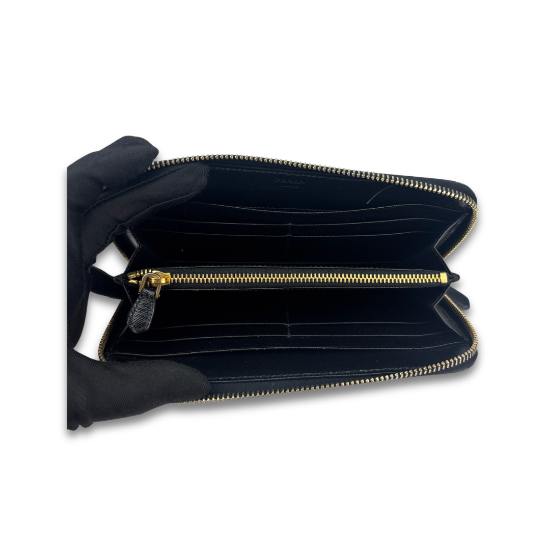Prada Black Saffiano Zipper Wallet