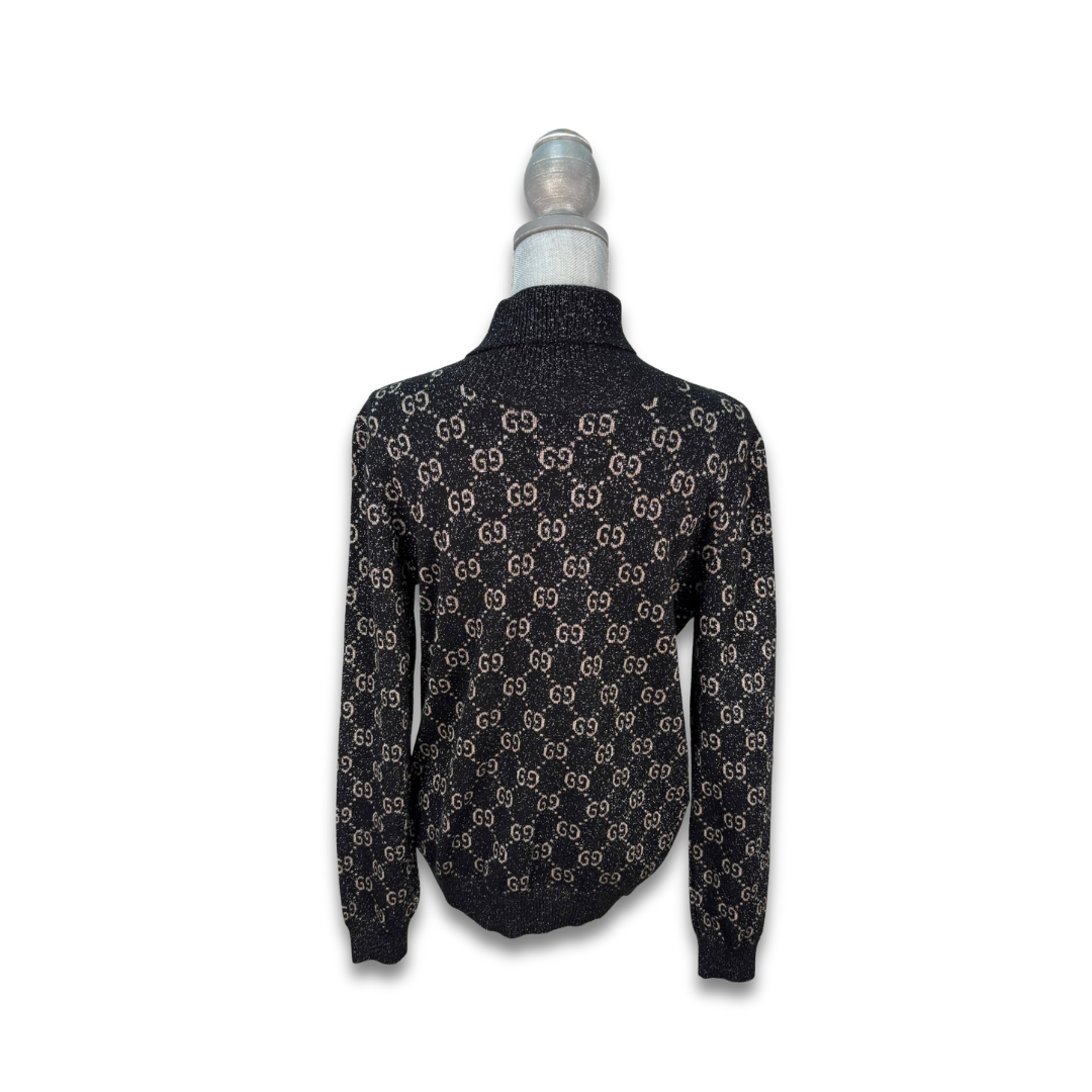 Gucci Silver Glitter GG Monogram Knit Turtleneck Sweater