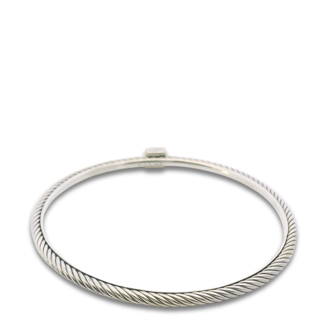 David Yurman Sterling Silver Sculpted Square Pavé Diamond Bangle