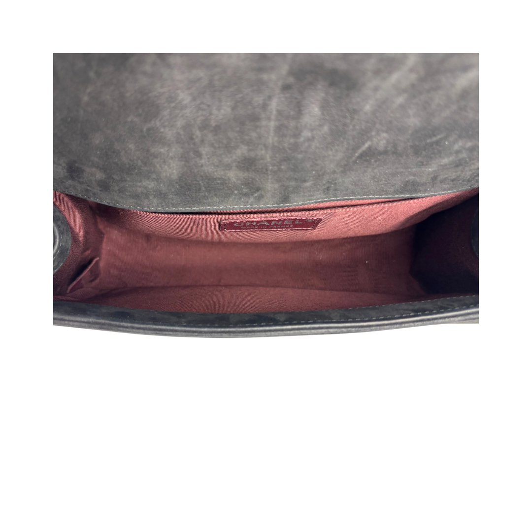 Chanel Black Suede Chevron Old Medium Boy Bag