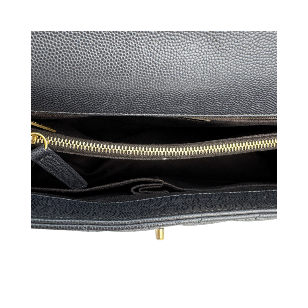 Chanel Grey Caviar Chevron Small Coco Top Handle