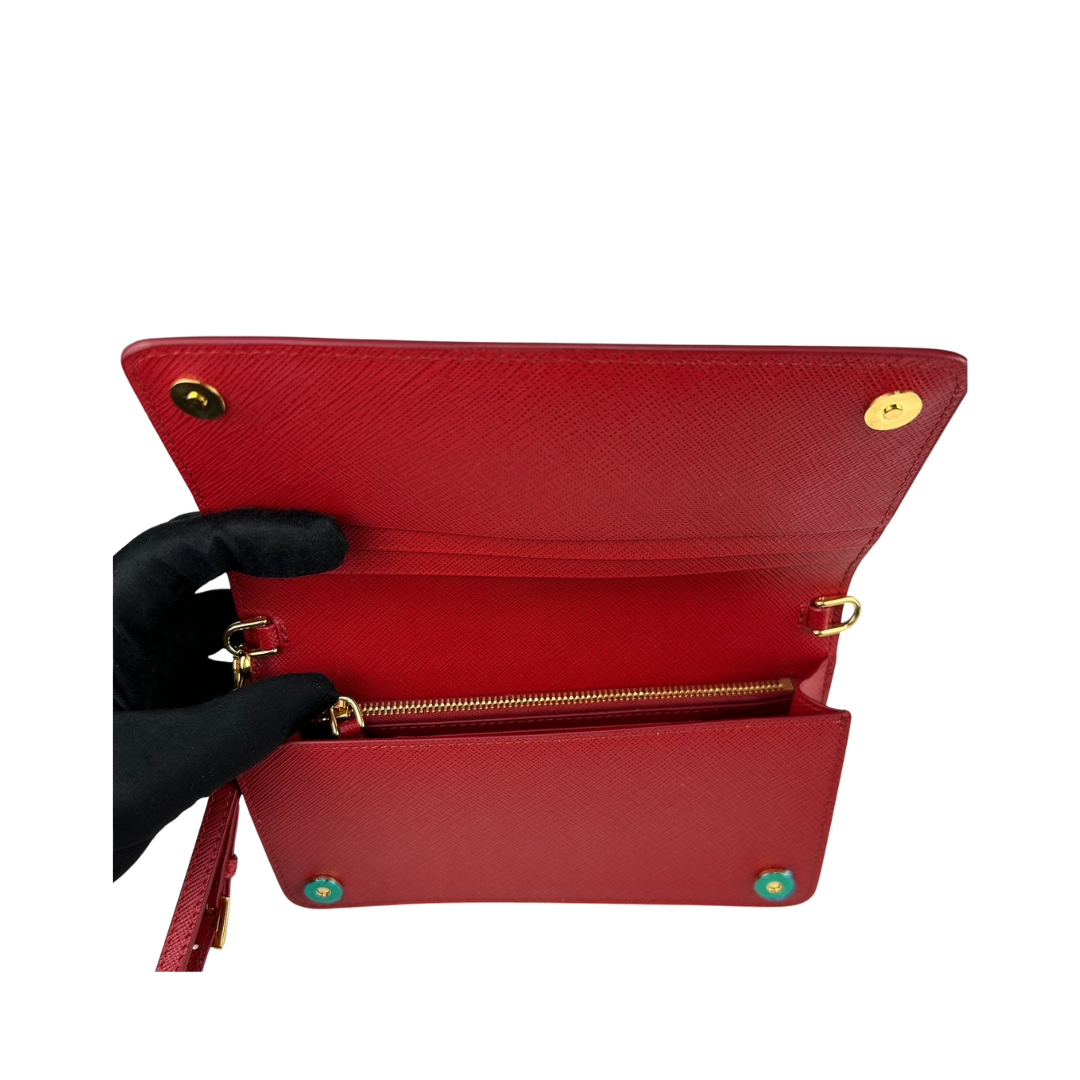 Prada Red Saffiano Wallet on Chain