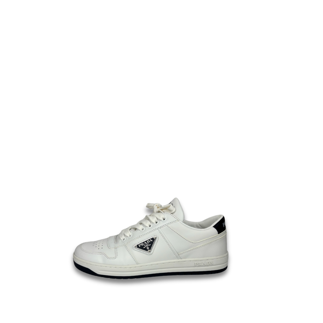 Prada White Leather Downtown Low Top Sneaker - Size 39