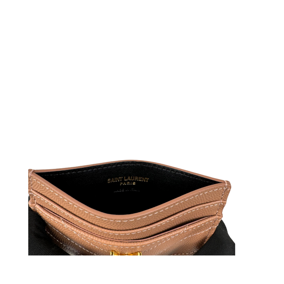 YSL Warm Beige Cassandre Grain de Poudre Leather Card Case