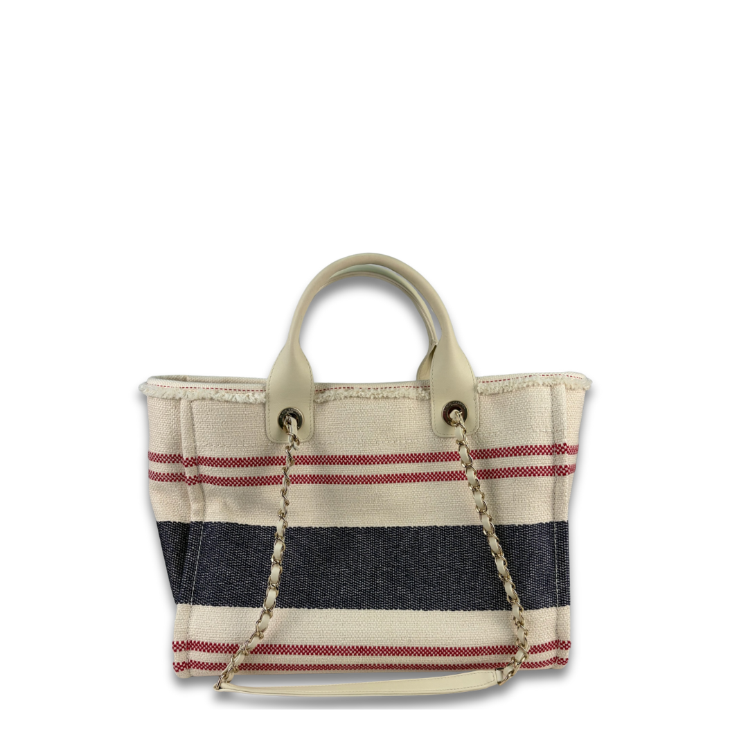 Chanel Striped Canvas Medium Deauville Tote
