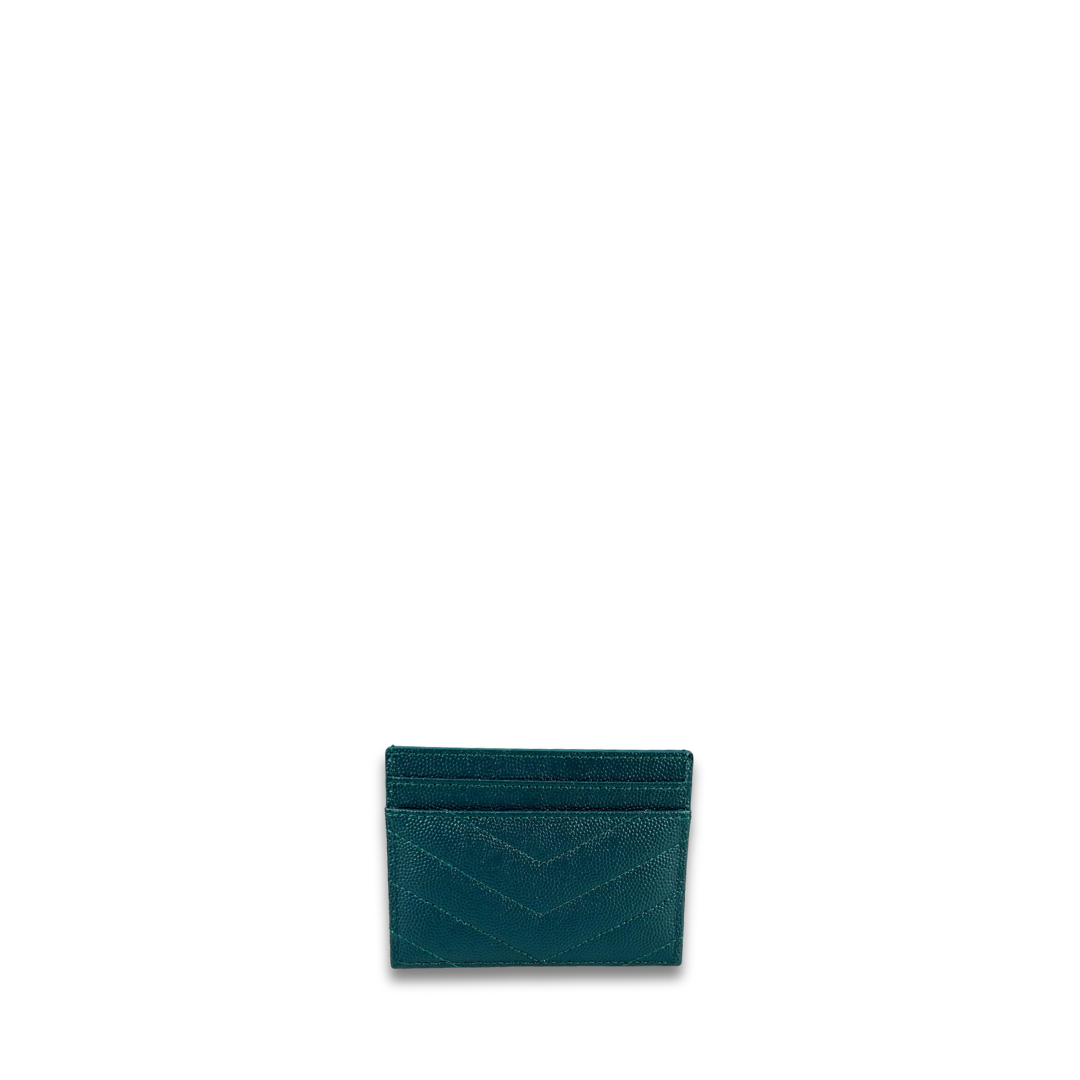 YSL Dark Green Cassandre Grain de Poudre Leather Card Case