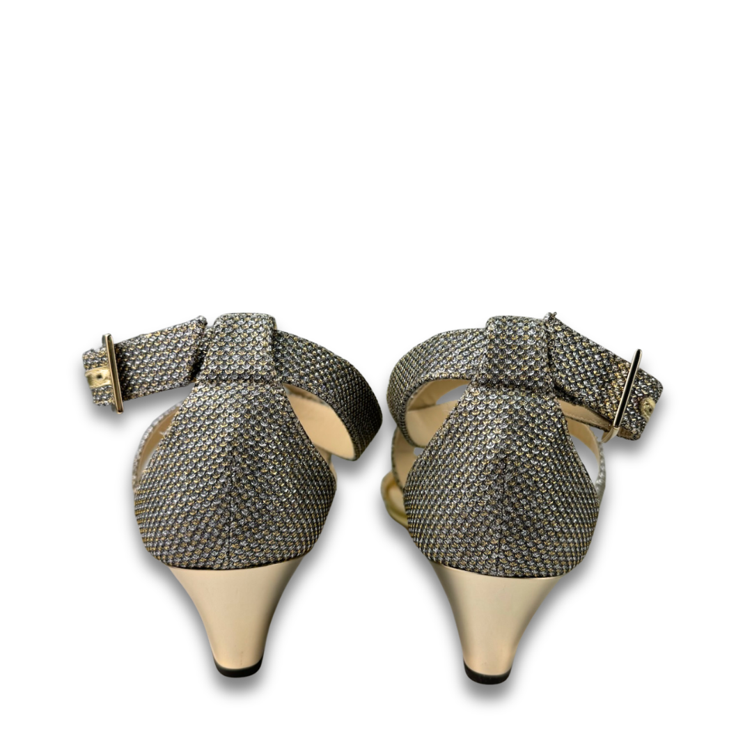 Jimmy Choo Gold Chiara Sandals - Size 40.5