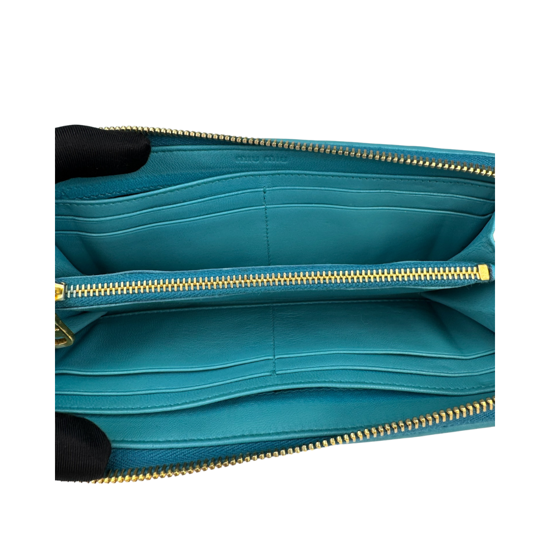 Miu Miu Turquoise Matelasse Continental Wallet