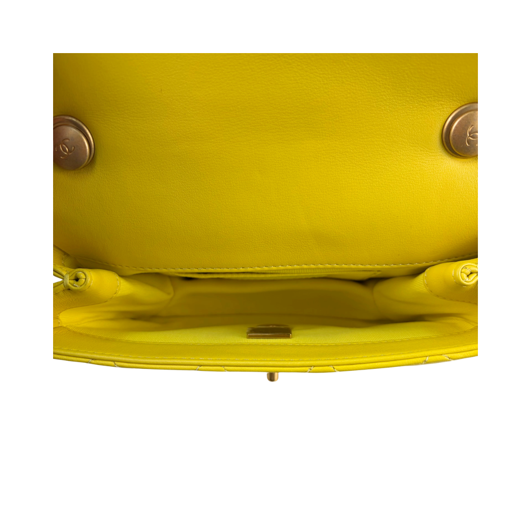 Chanel Yellow Mini Chain Bar Top Handle Flap Bag