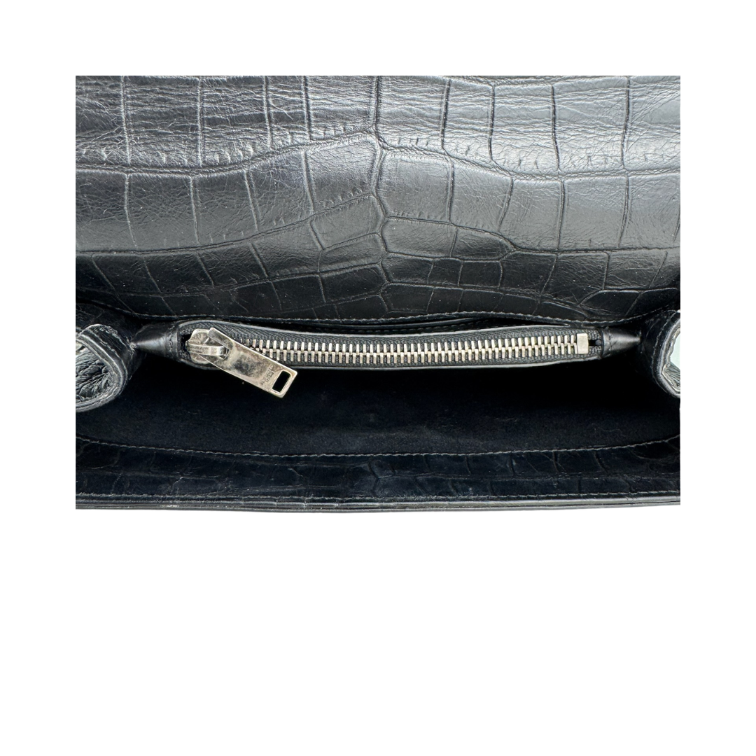 YSL Croc Embossed Medium Collège