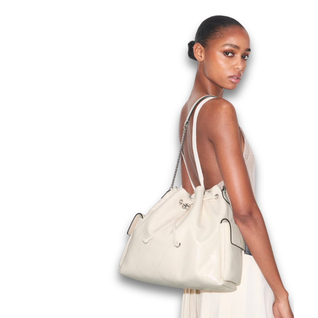 Tory Burch Charlie Quilted Large Drawstring Shoulder Bag