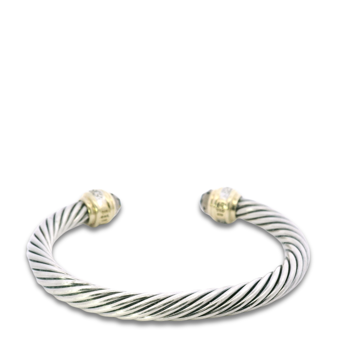 David Yurman Smokey Quartz Diamond 7mm Cable Cuff