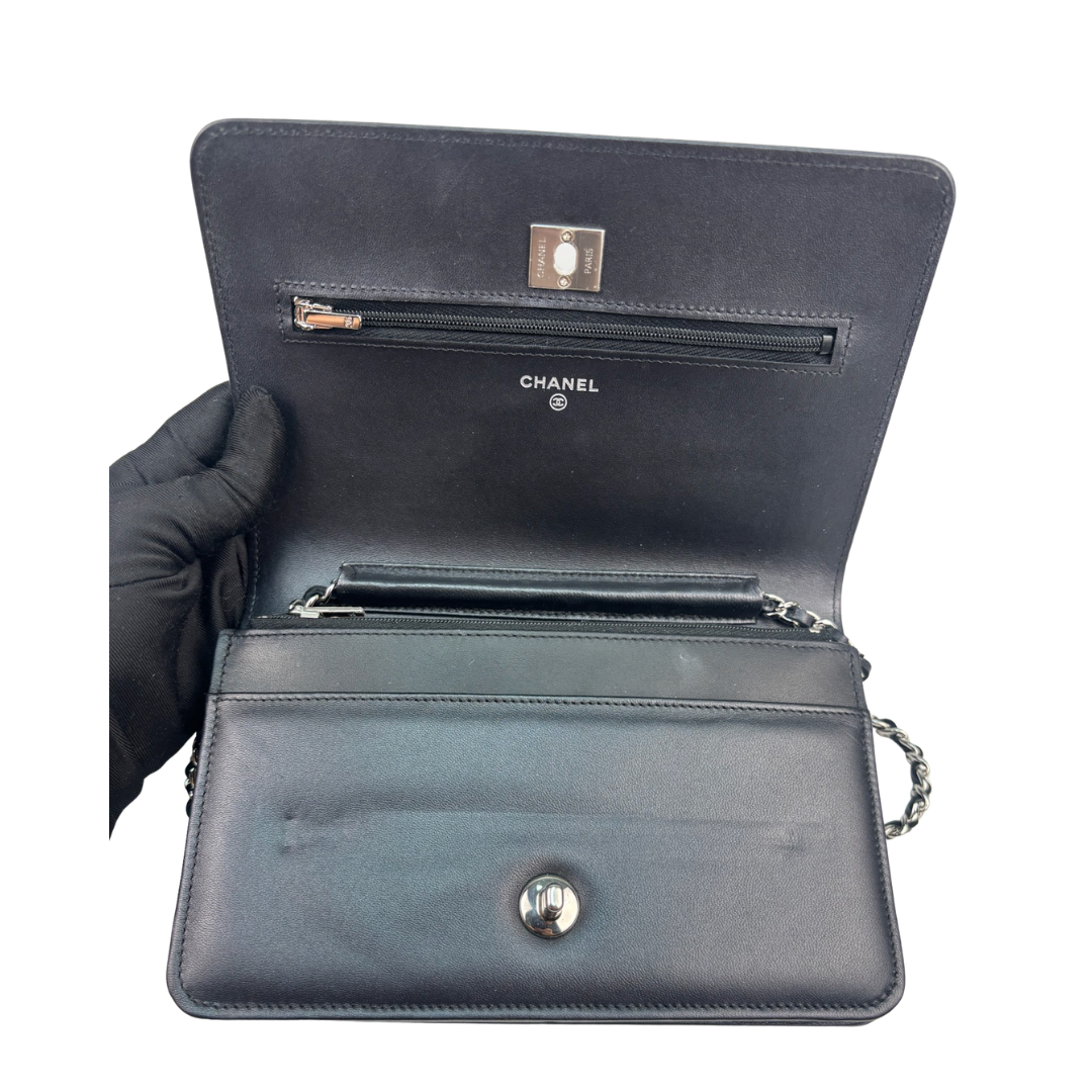 Chanel Crystal Embellished Black Wallet on Chain