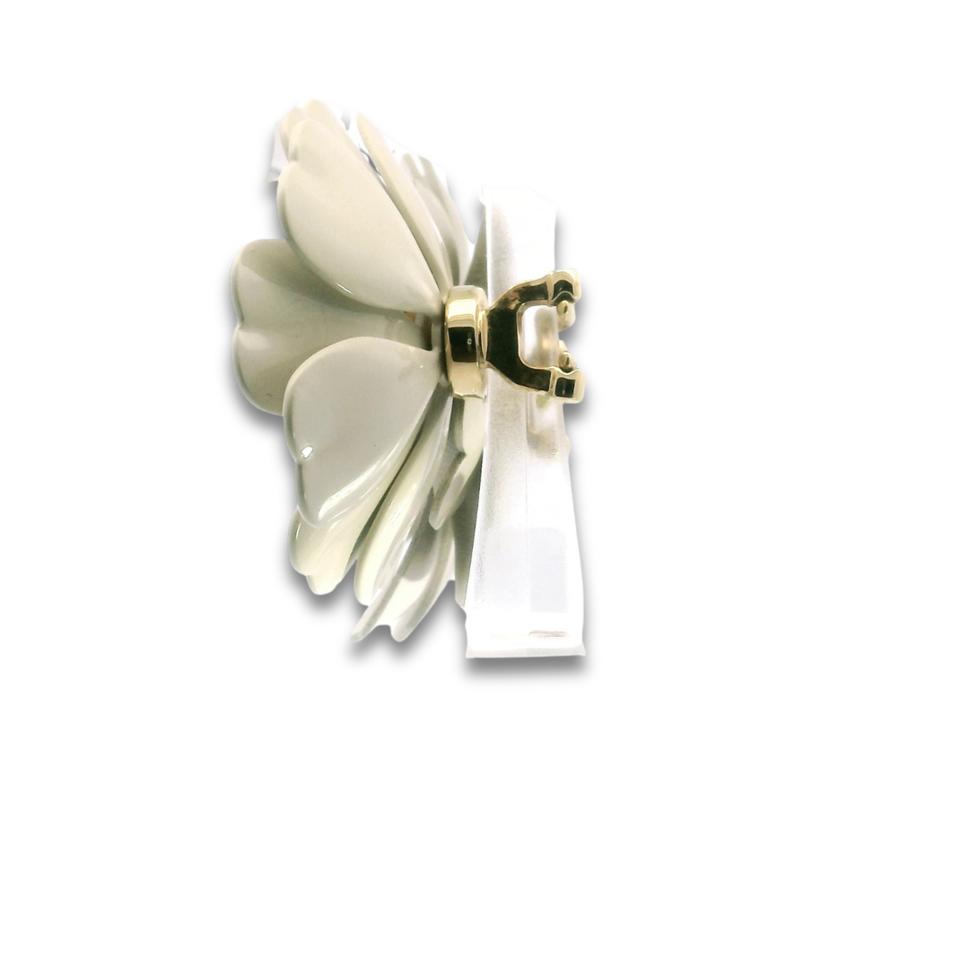 Miu Miu White Leather Flower Clip-On Earrings