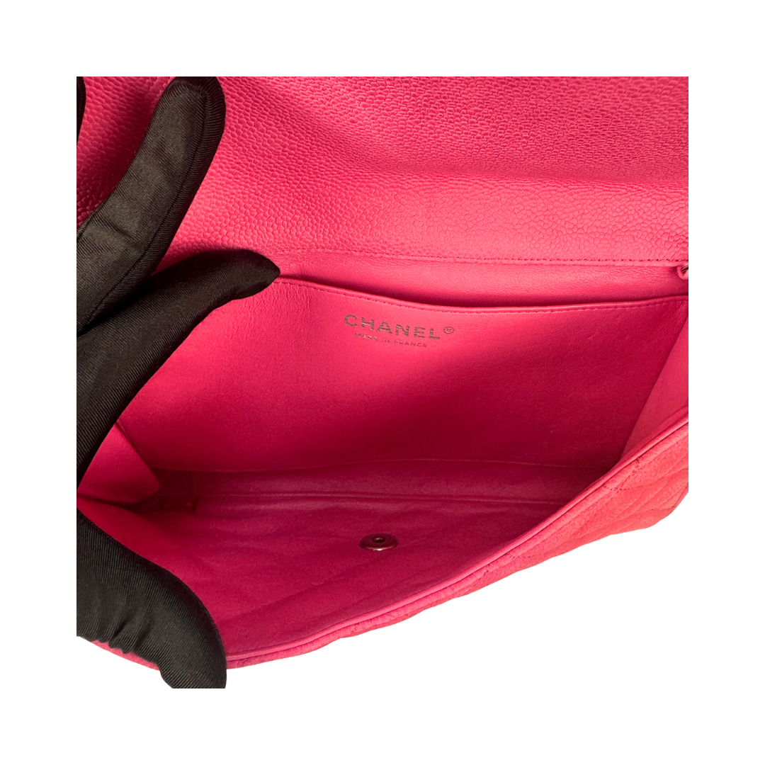 Chanel Hot Pink Caviar Classic Flap Clutch