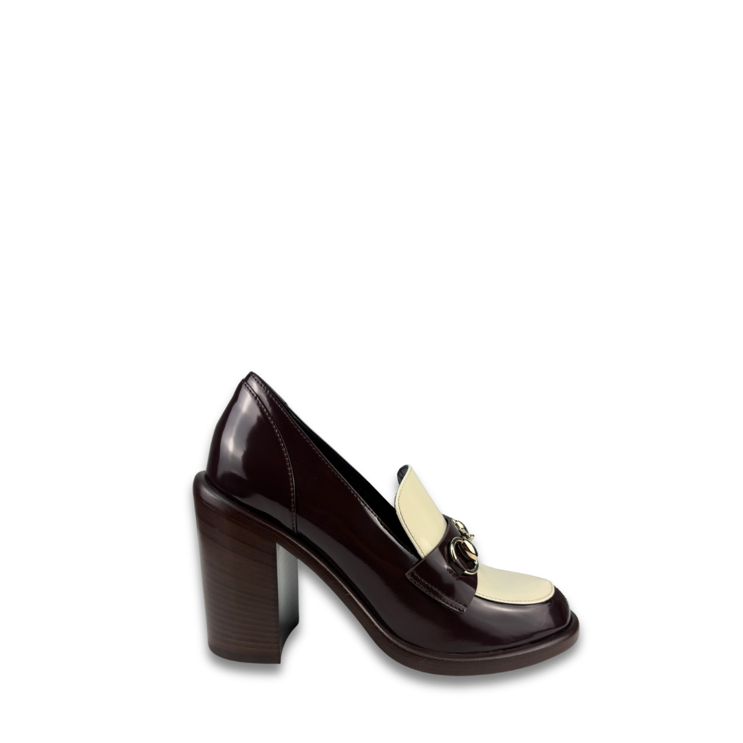 Gucci Brown and White Horsebit Platform Loafers - Size 37