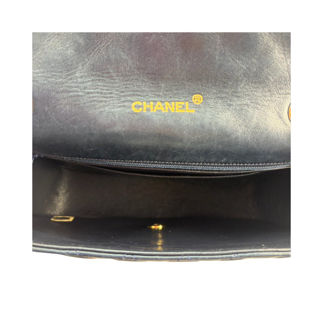 Chanel Navy Blue Lambskin Halfmoon Shoulder Bag