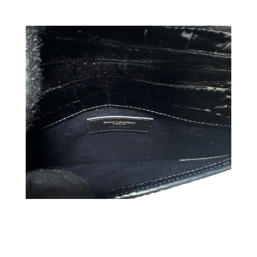 YSL Croc Embossed Uptown Clutch