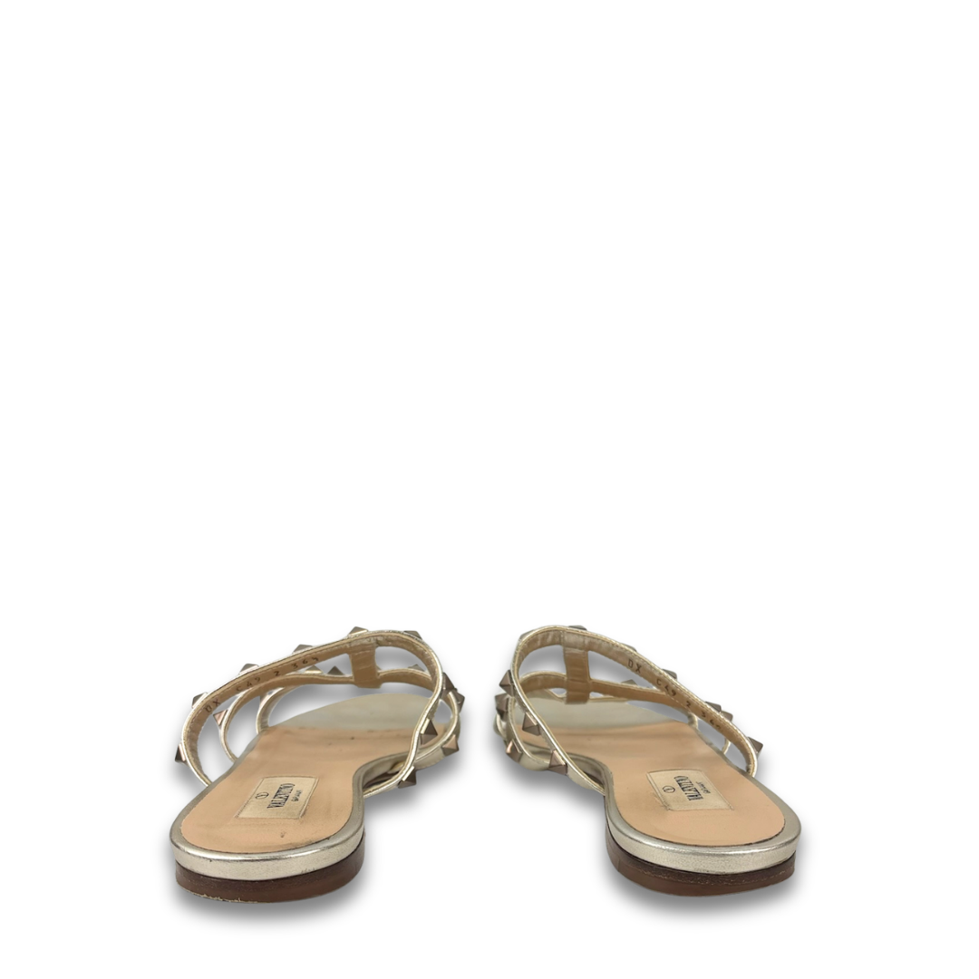 Valentino Metallic Rockstud Flat Sandals - Size 36.5