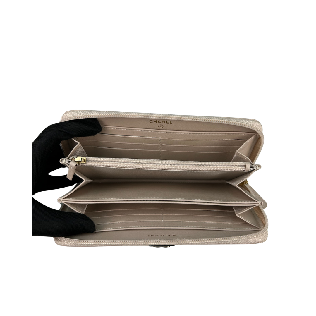 Chanel Light Beige Caviar Boy Zipper Wallet