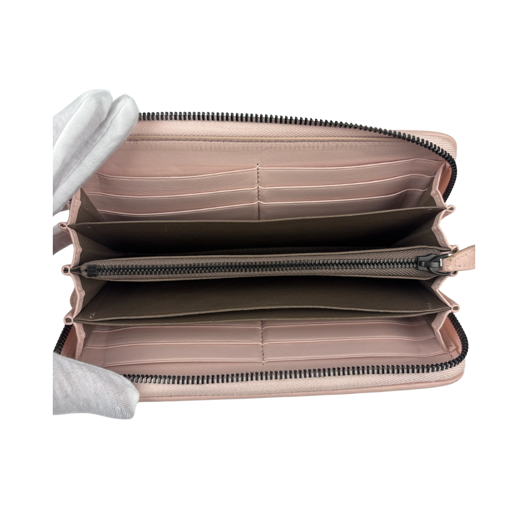 Bottega Veneta Pink Intrecciato Full Zip Wallet