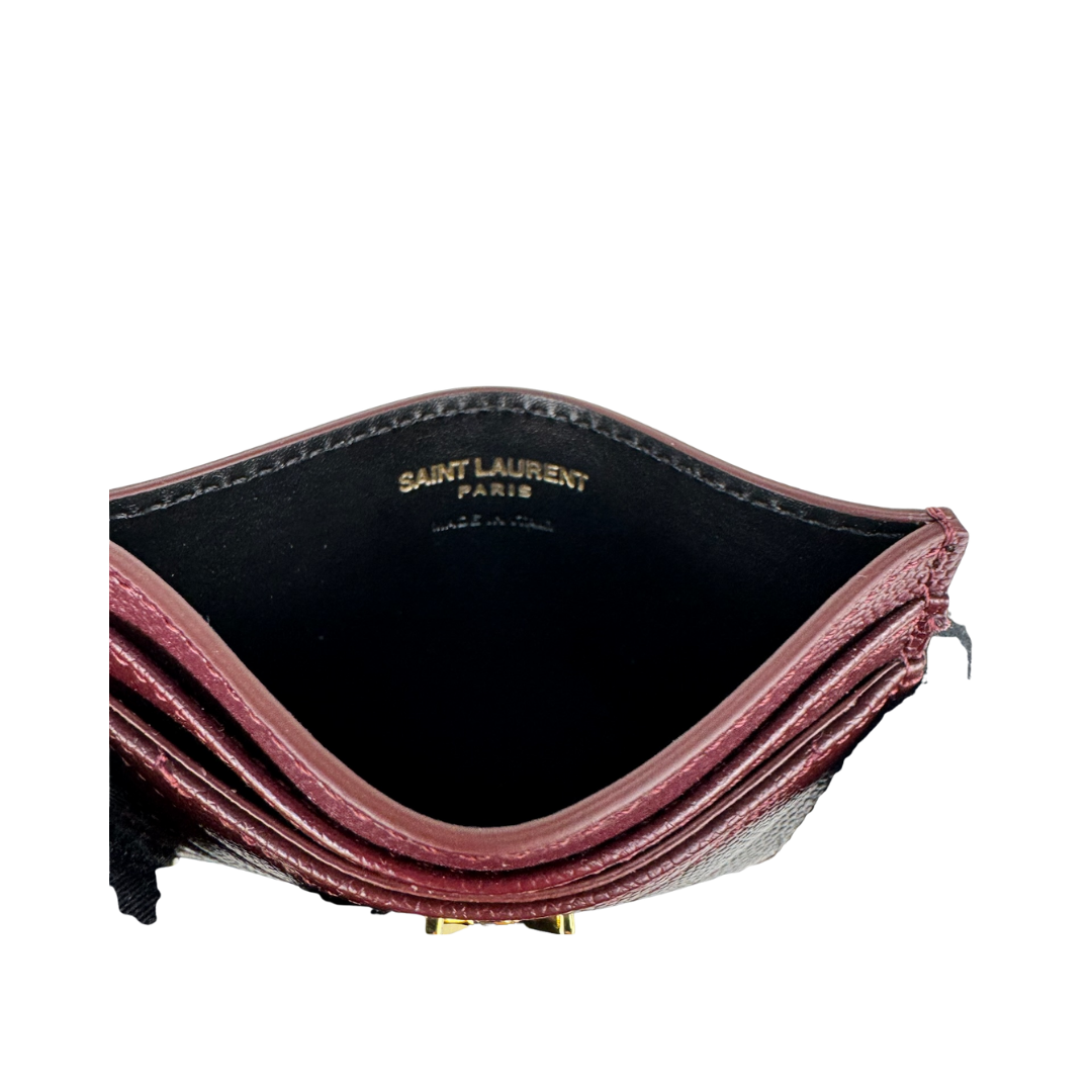 YSL Bordeaux Cassandre Grain de Poudre Leather Card Case