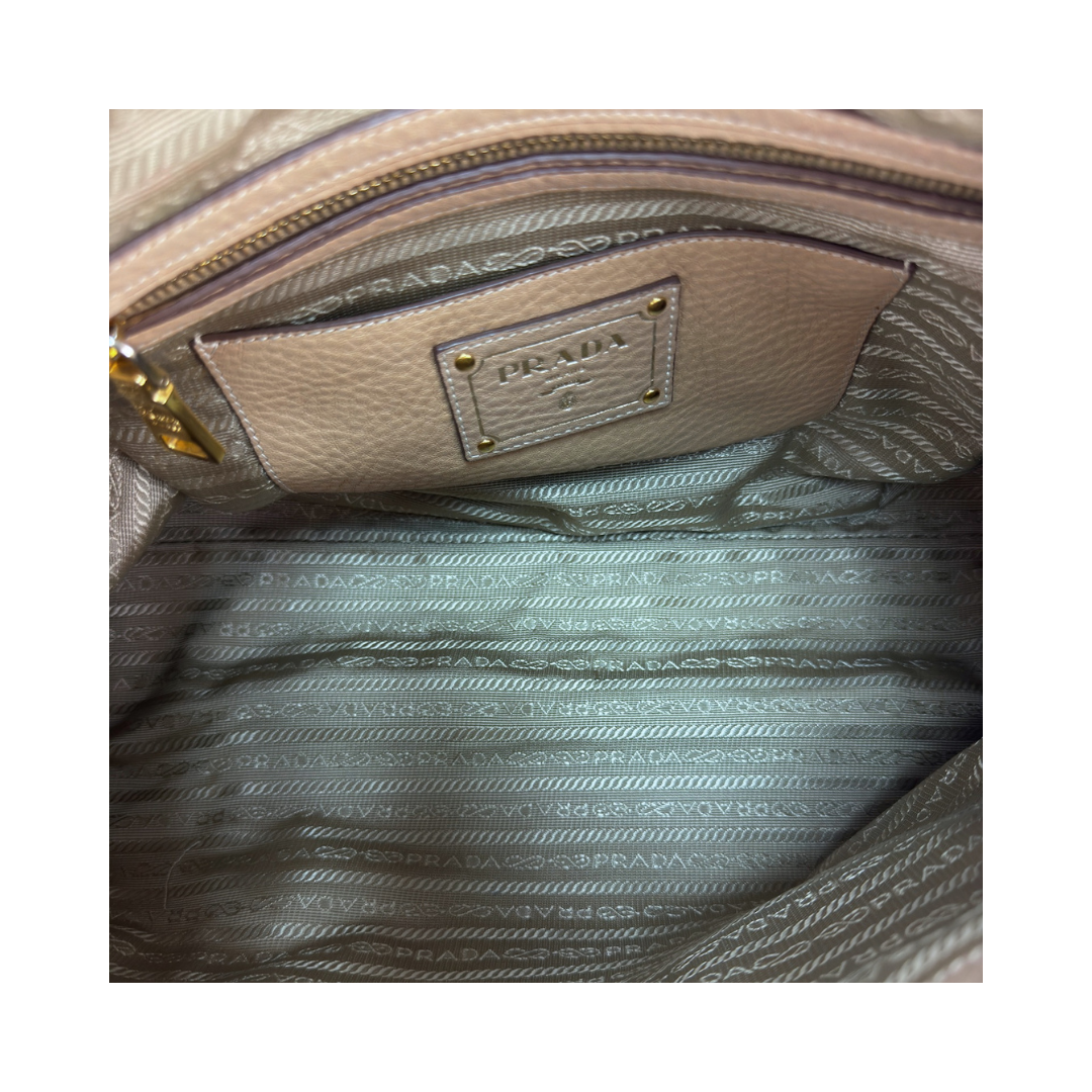 Prada Tan Daino Leather Zip Tote